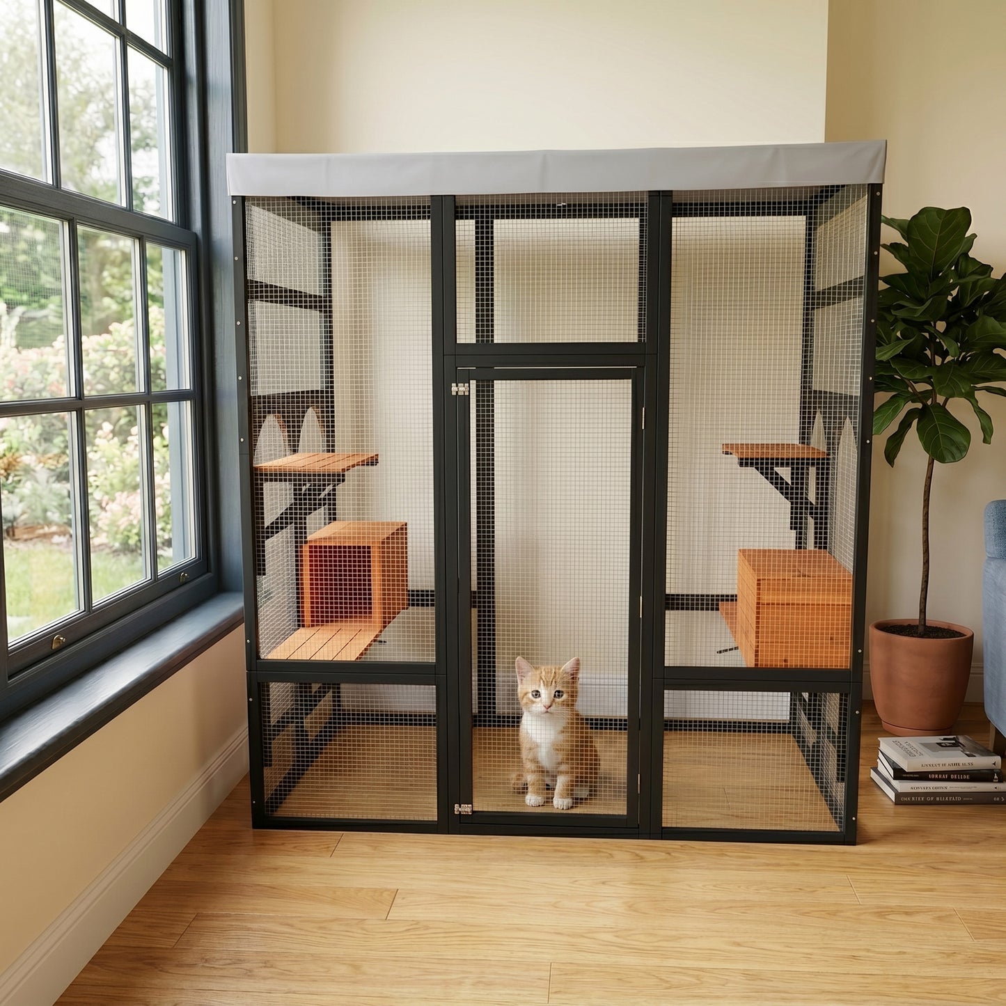 Outdoor Cat Enclosure with 5 Platforms & Napping Houses, Secure Metal Wire, Easy Assembly