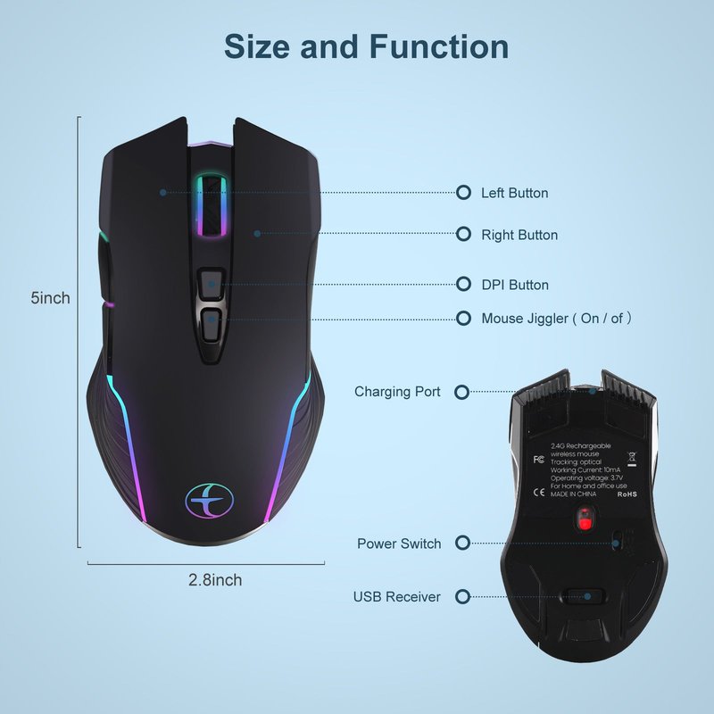 Wireless Adjustable Mouse for Home Office & Gaming - Black