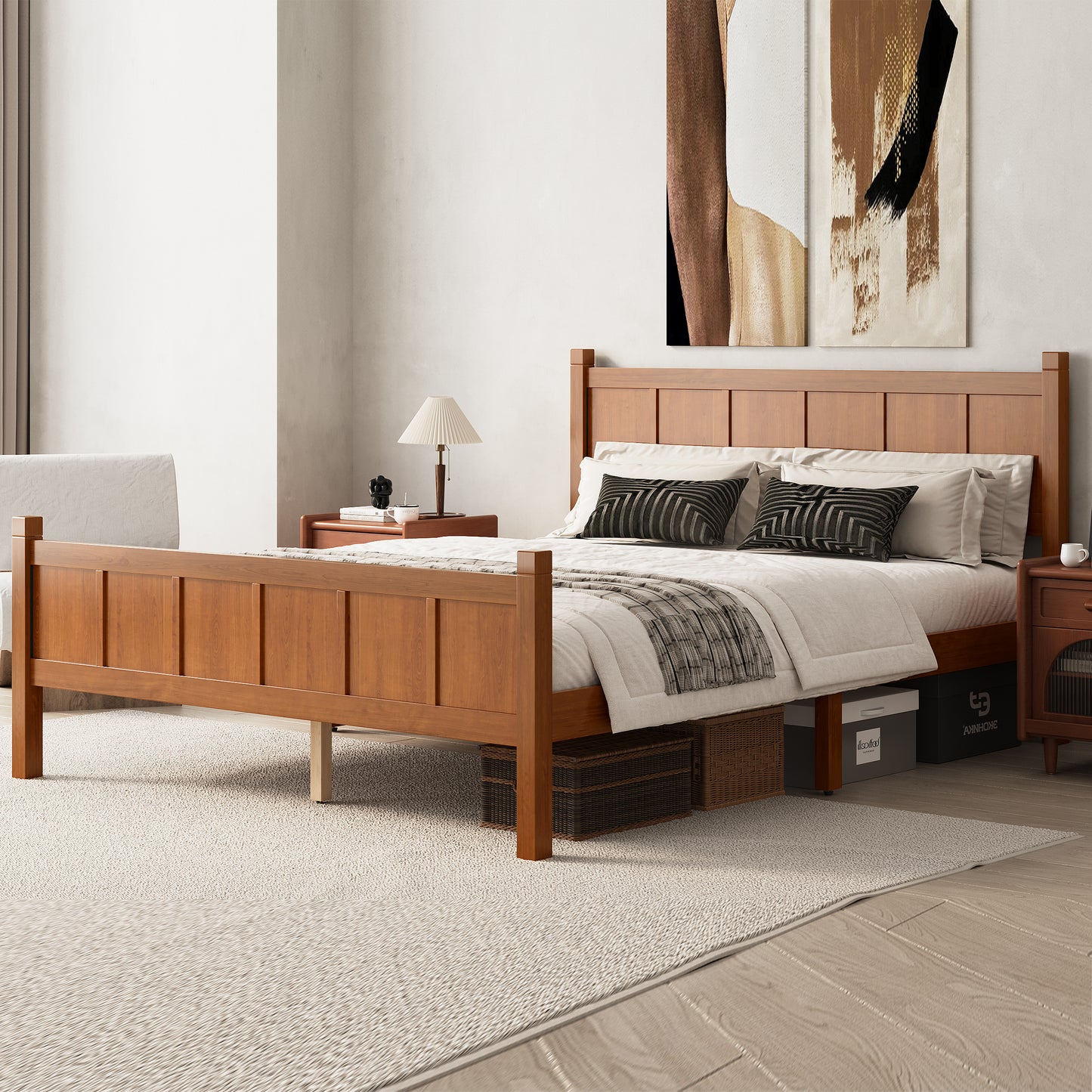 Queen Size Flat Panel Bed With Headboard & Footboard, Minimalist