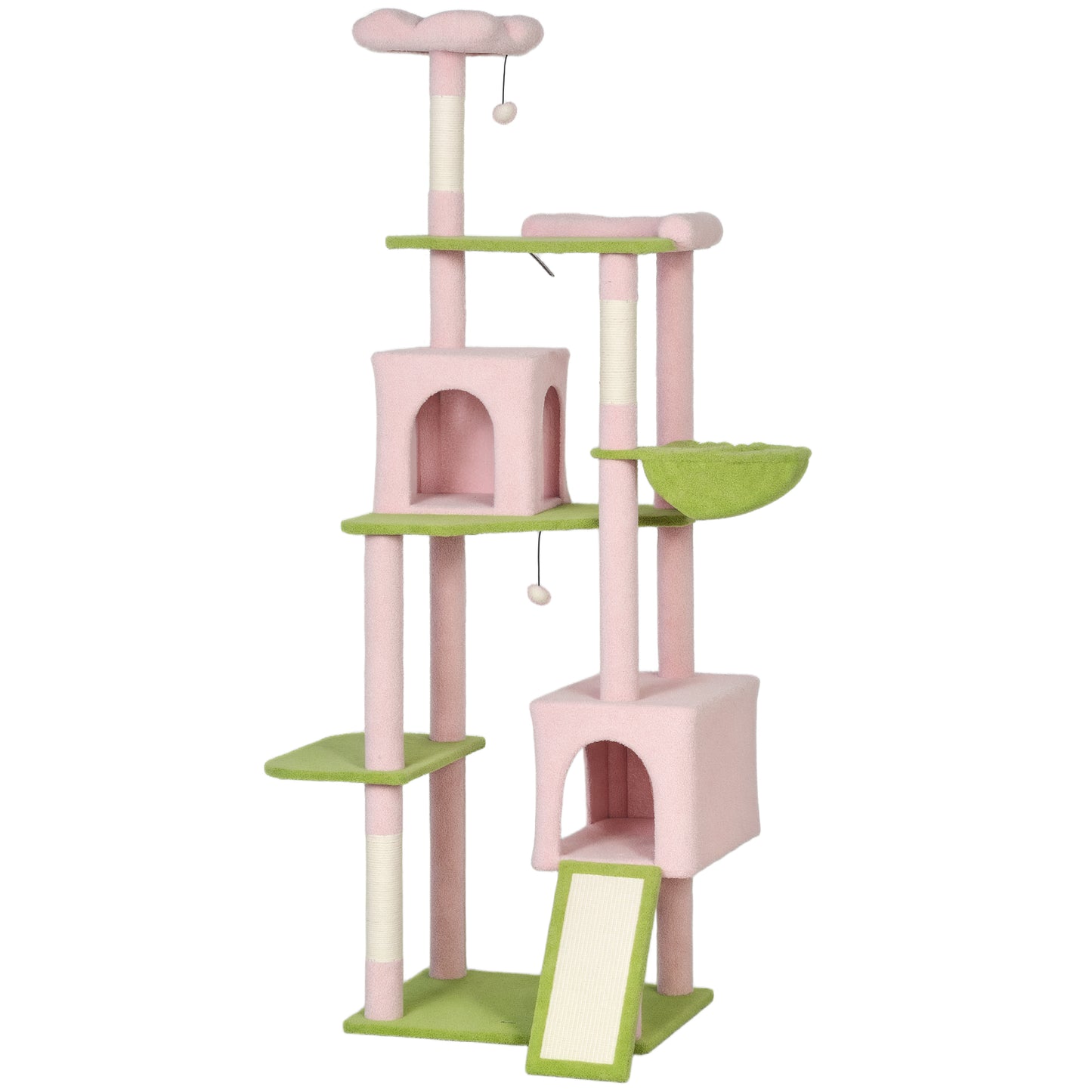 74-Inch Large Flower Cat Tree with Scratching Posts & Condos - Pink