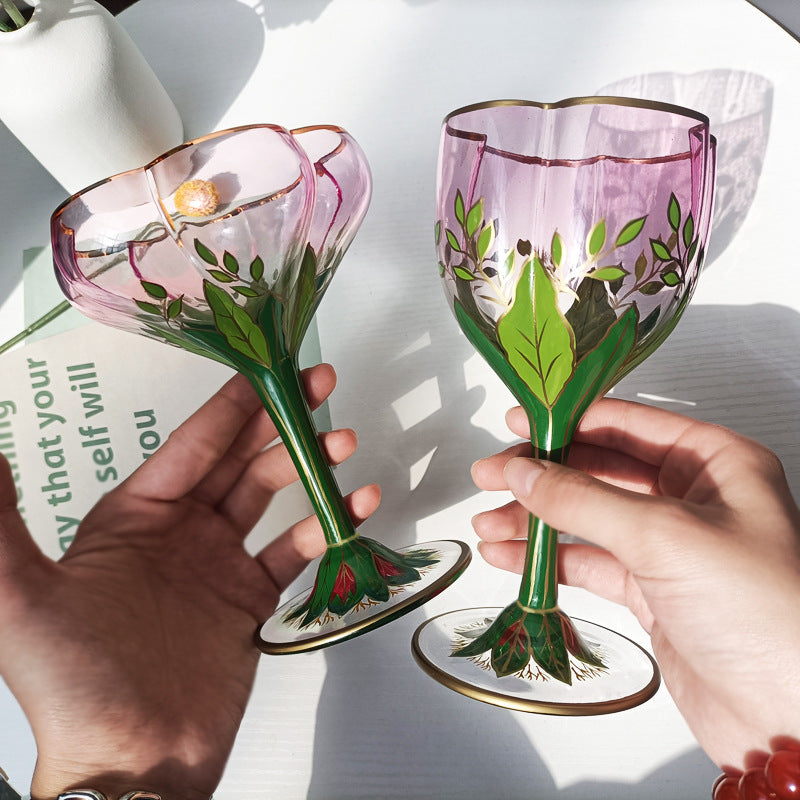 Vintage Crystal Wine Glass Set - Austria Champagne & Syllabub Cups, Flowers Style