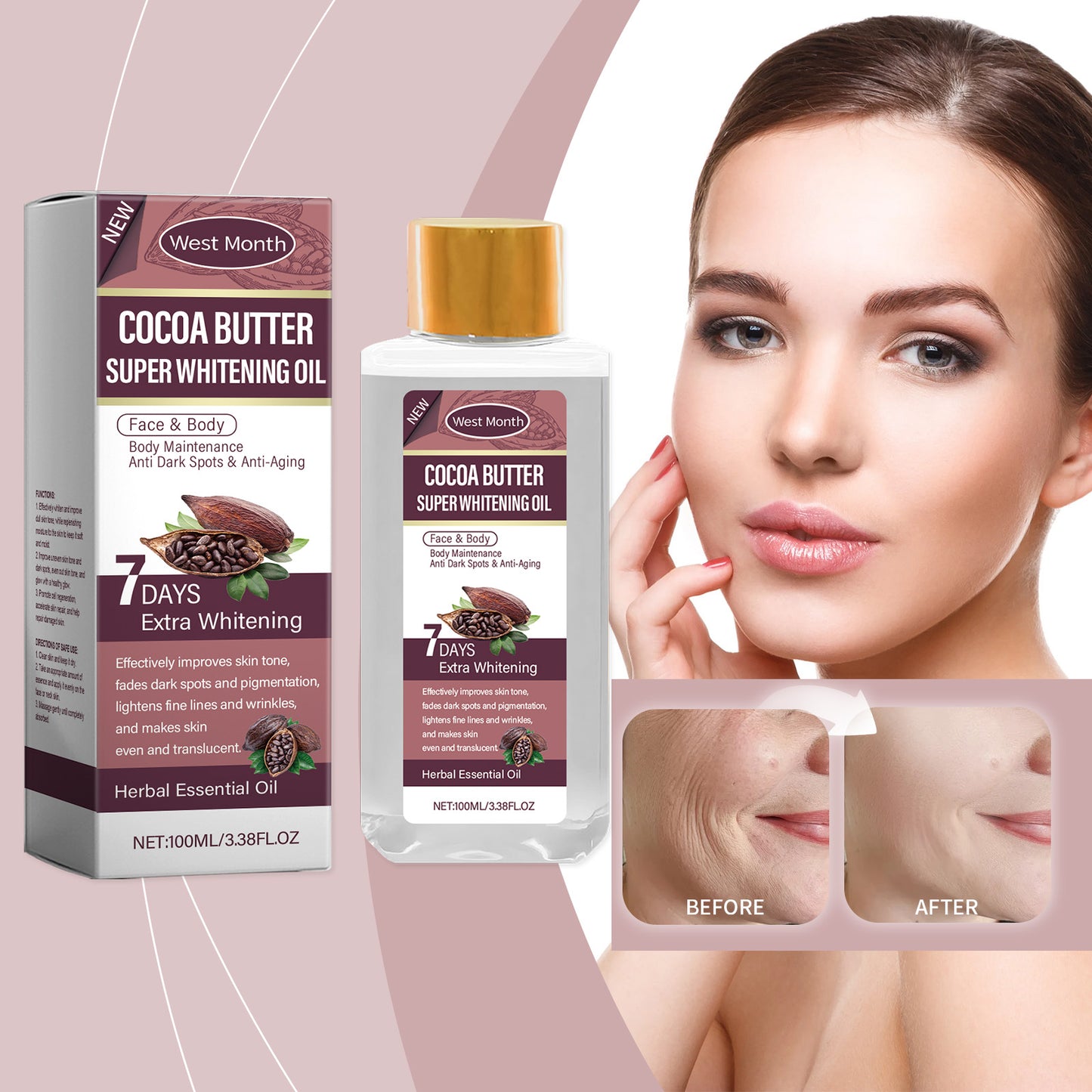 Cocoa Body Oil - Hydrating & Firming Skin Care Treatment - 100ml