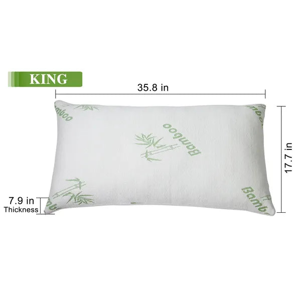 Bamboo Memory Foam Pillow - Hypoallergenic & Washable Cover - 2 Pcs Queen Size