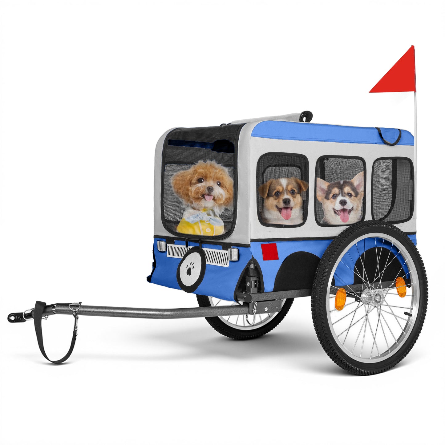 Heavy-Duty Folding Bike Trailer for Dogs with All-Terrain Wheels - Blue Gray