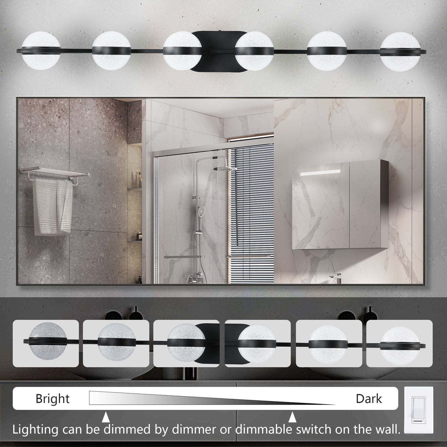 Black Minimalist LED Bathroom Vanity Light - 6-Light Fixture