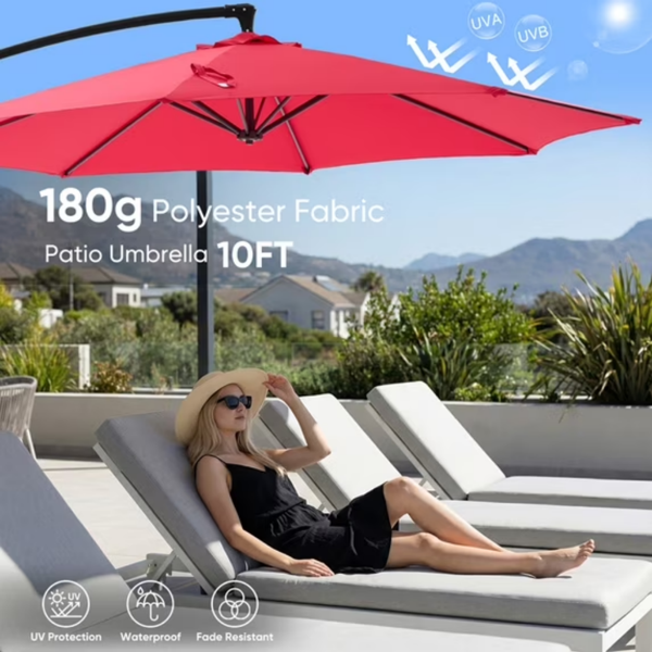 10ft Outdoor Patio Offset Umbrella with Aluminum Stand UV Protection Red