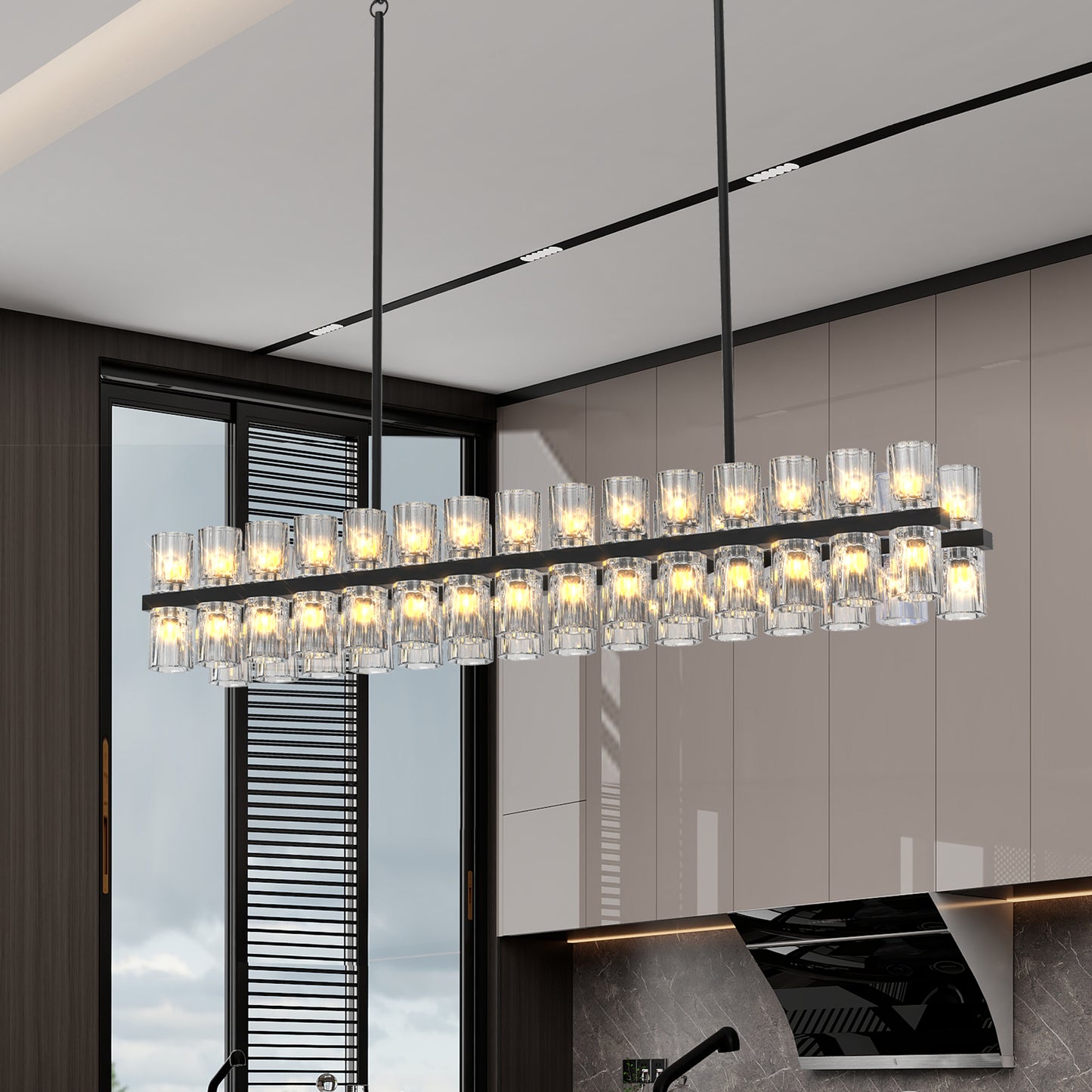 Luxurious Crystal Chandelier with Black Frame - Adjustable Height