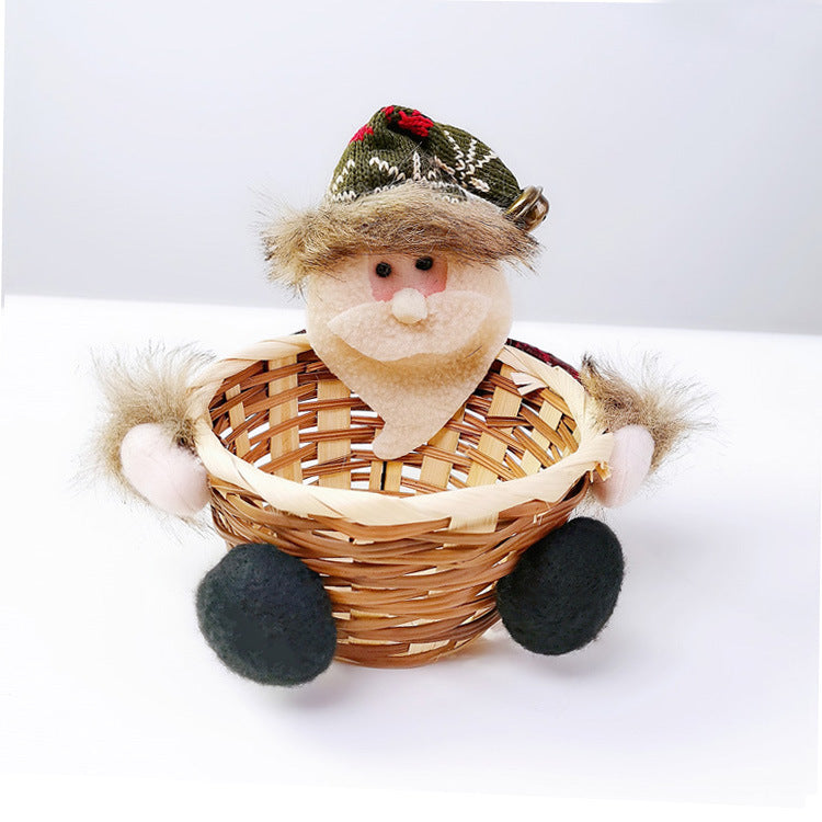 Christmas Decoration Storage Basket with Santa Snowman Elk Candy Holder