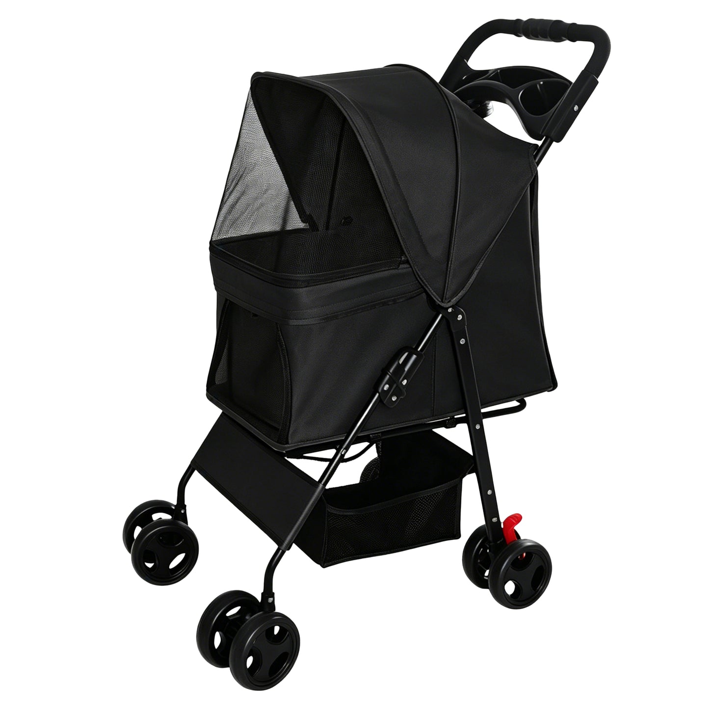 Foldable Pet Stroller for Small Dogs and Cats - Black, 28 lbs Capacity with Safety Leashes & Mesh