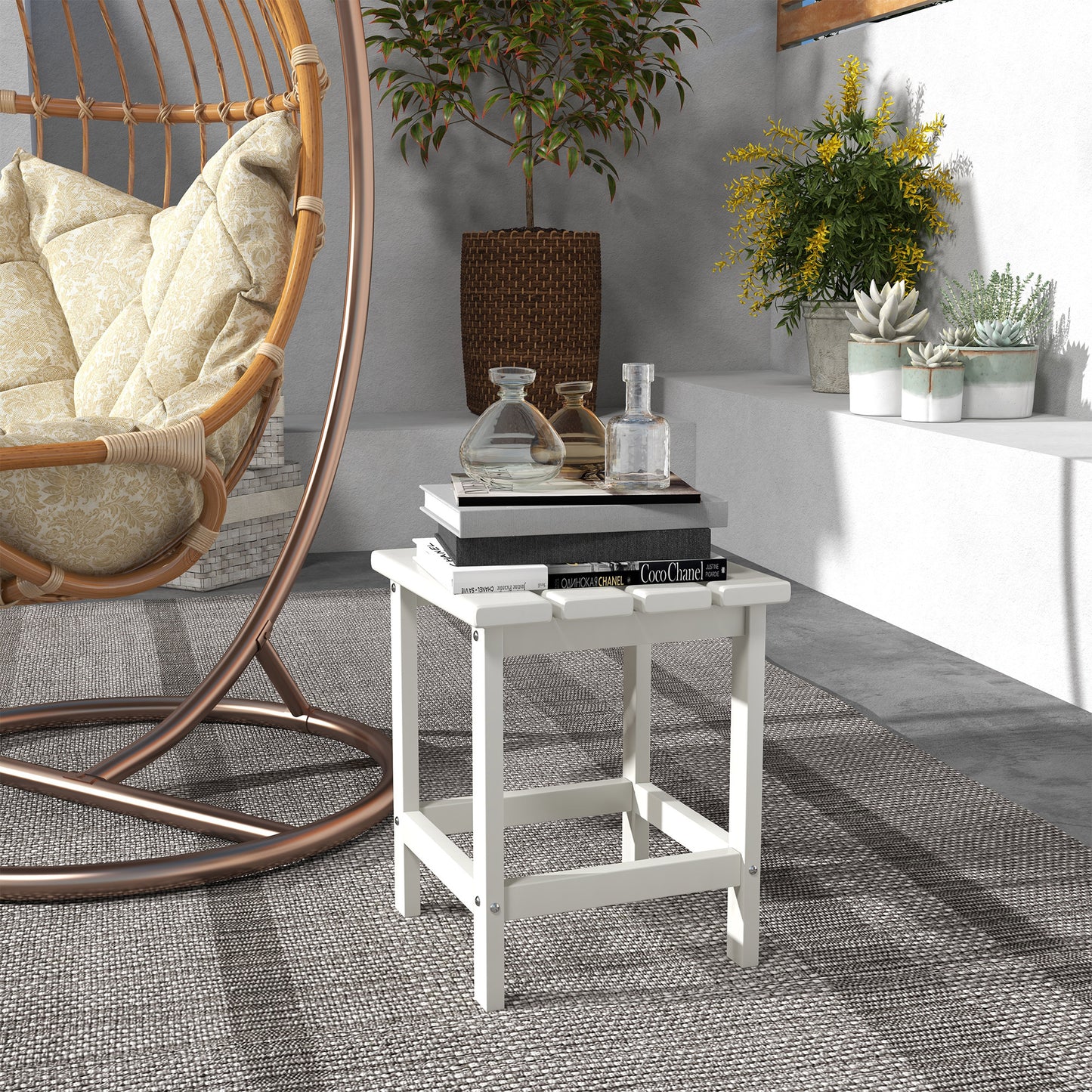 Adirondack Side Table - 15" Weather Resistant Outdoor HDPE - White