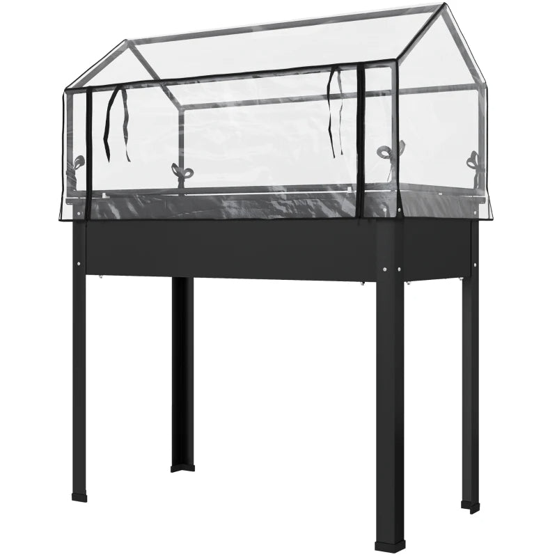 Elevated Garden Bed with Greenhouse Cover - Black, 39.4x18.9x48.8in