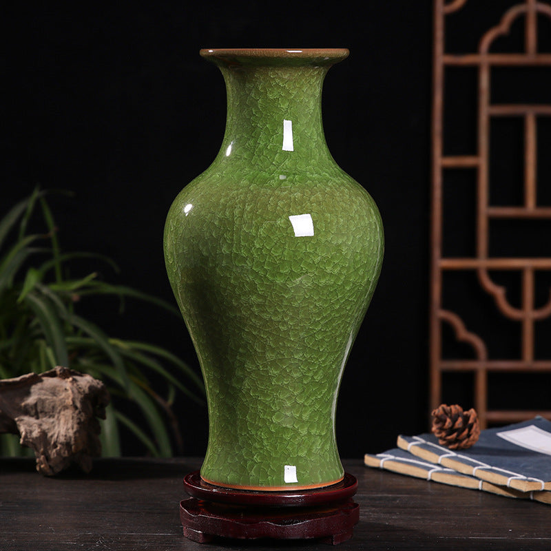 Flower Arrangement in Ceramic Vase – Handmade Green Porcelain Home Decor