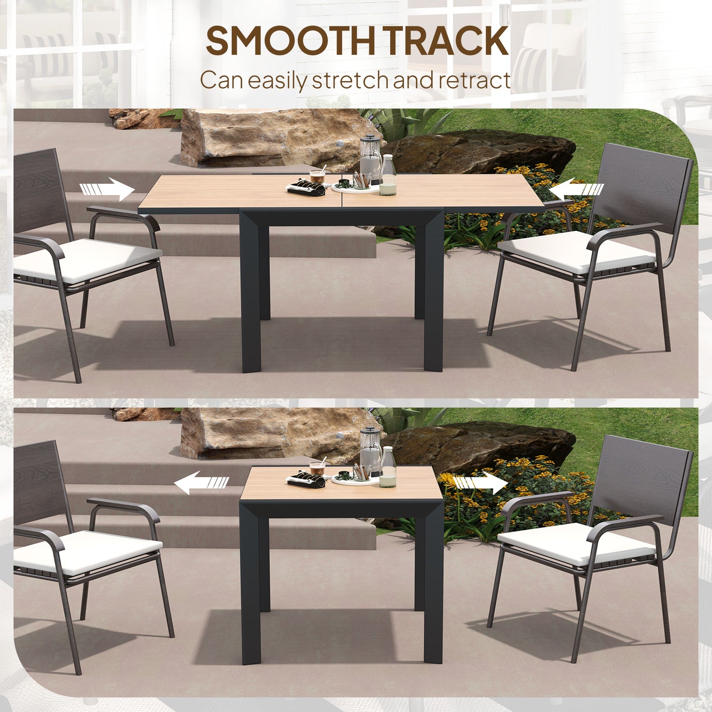 Expandable Outdoor Dining Table for 4-6 People - Natural Wood