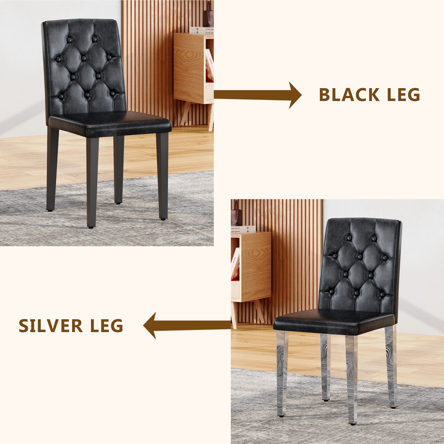 4-pack Black PU Dining Chairs Ergonomic Buckle Backrest, 35 Inches