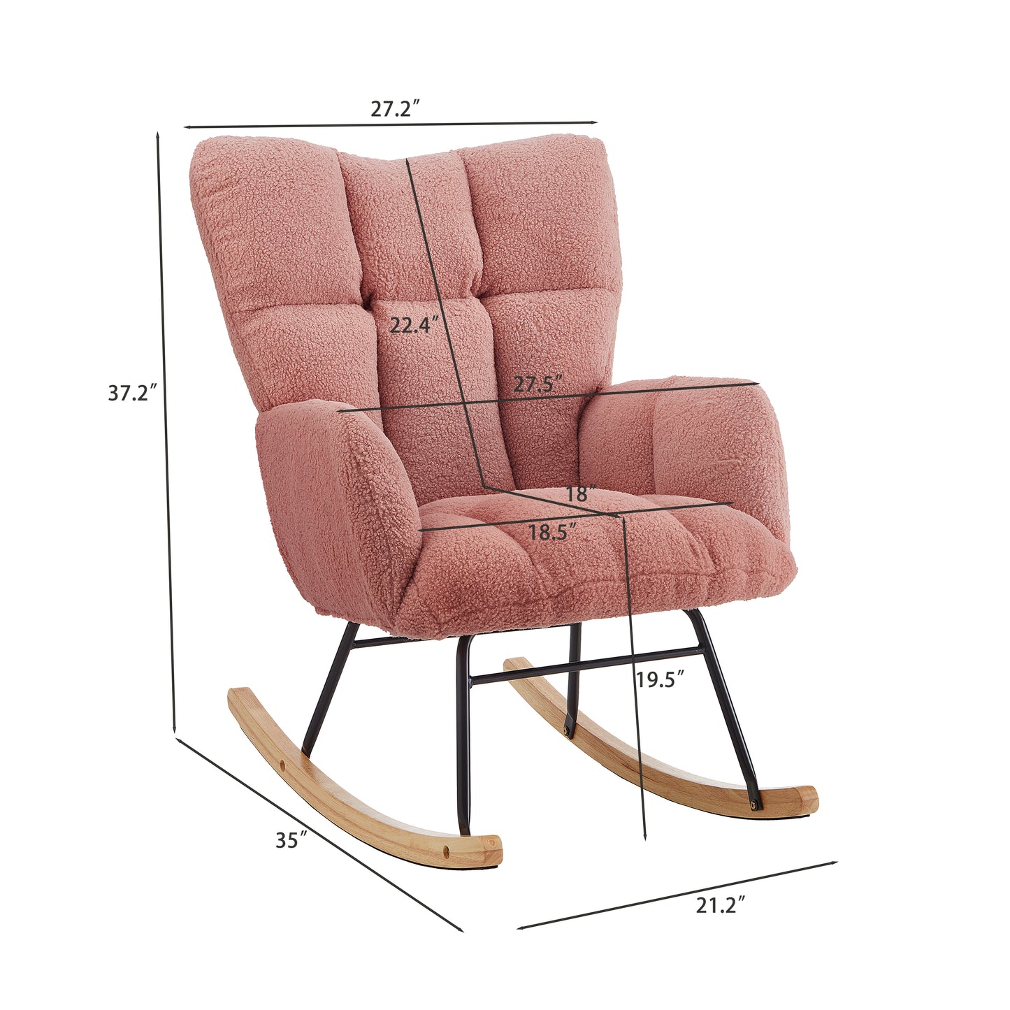 Tufted Upholstered Teddy Fabric Rocking Chair - Pink