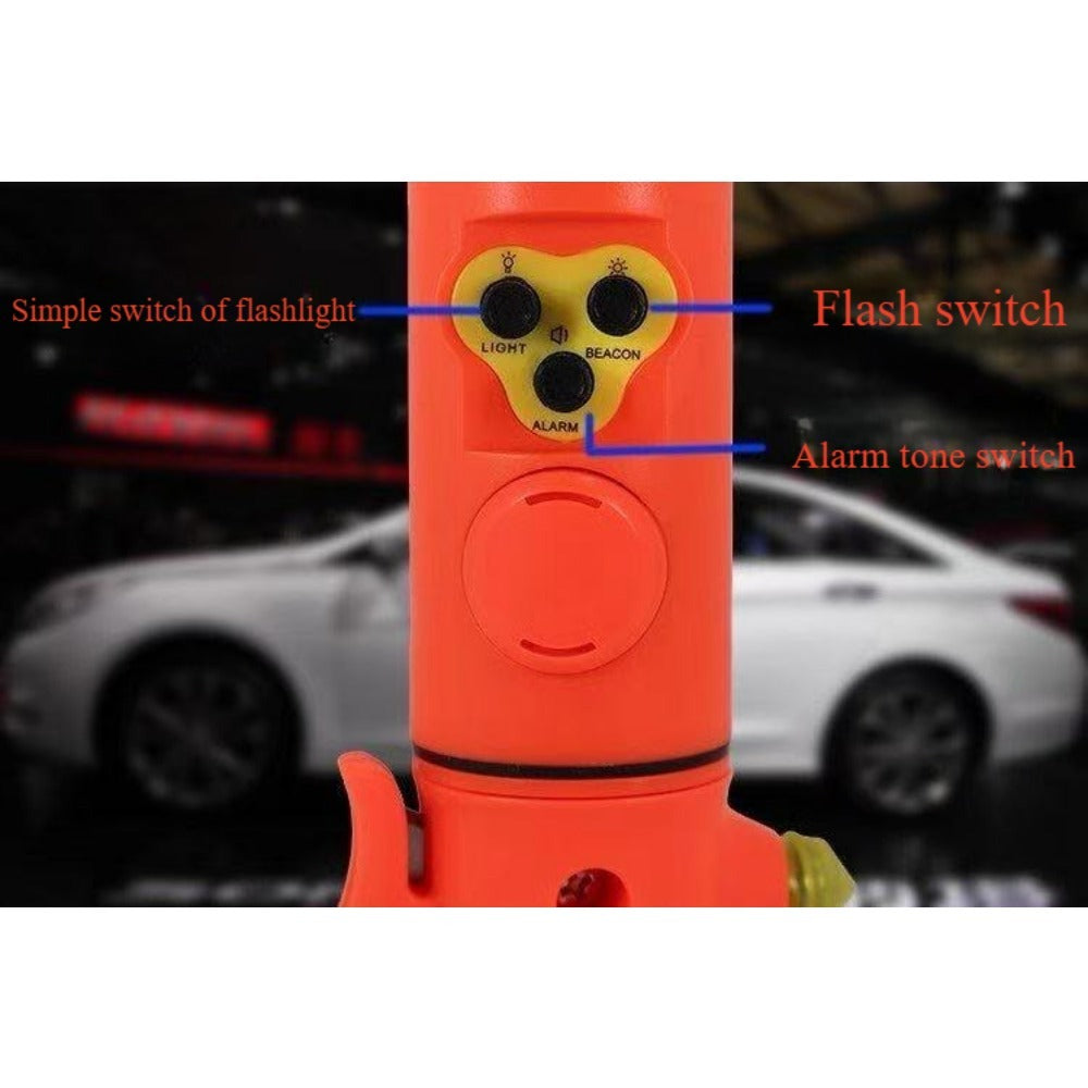Multi-Functional Car Safety Hammer with Flashlight and Seat Belt Cutter
