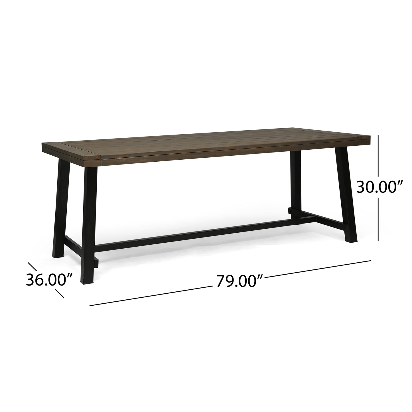 Outdoor Acacia Wood Dining Table - Grey Rustic Metal Frame
