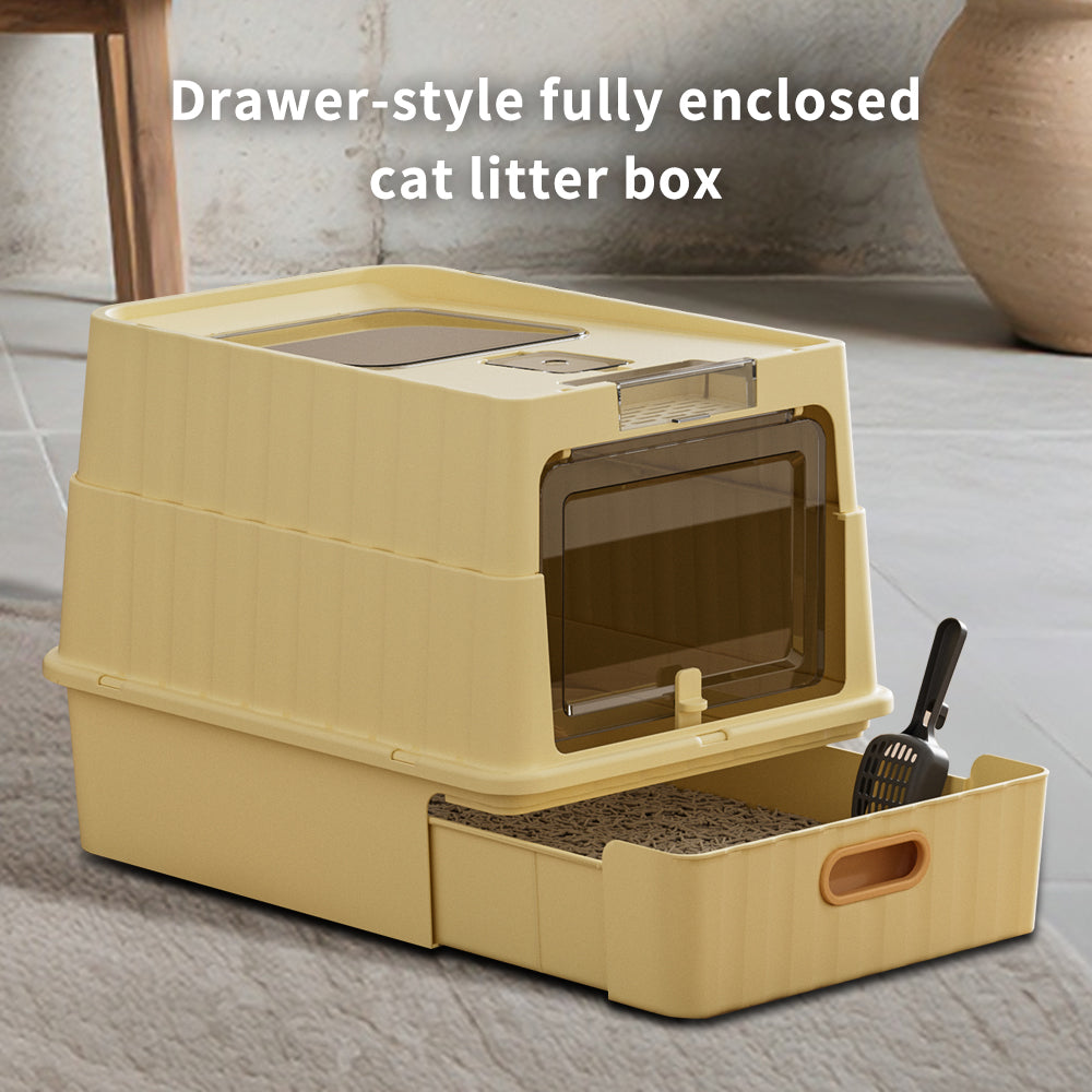 Dual Opening Fully Enclosed Cat Litter Box with Top Entry & Anti-Tracking Design