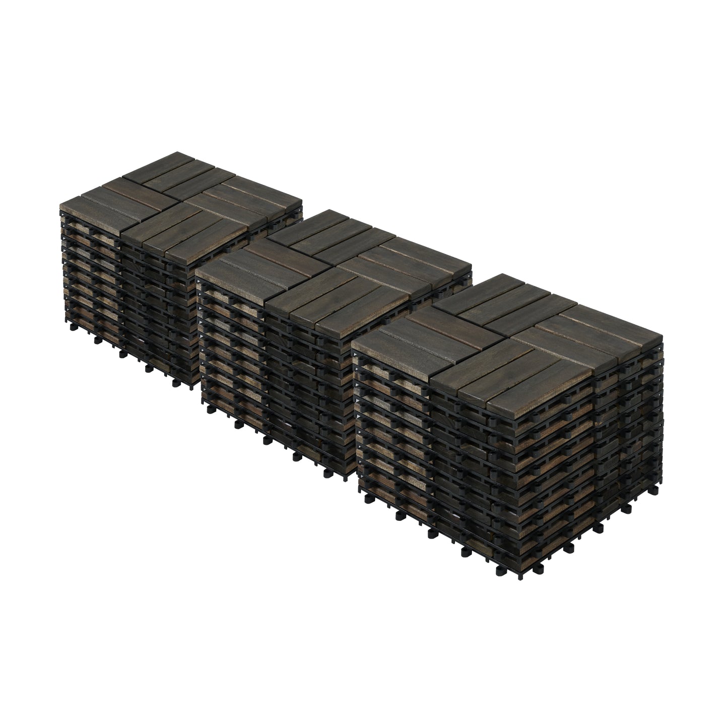 Interlocking Acacia Wood Deck Tiles 30 pcs 12x12 Inches Outdoor Flooring - Dark Brown