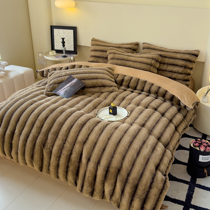 Warm Fluffy Milk Fiber Bedding Set Four Pieces - Autumn and Winter Comfort