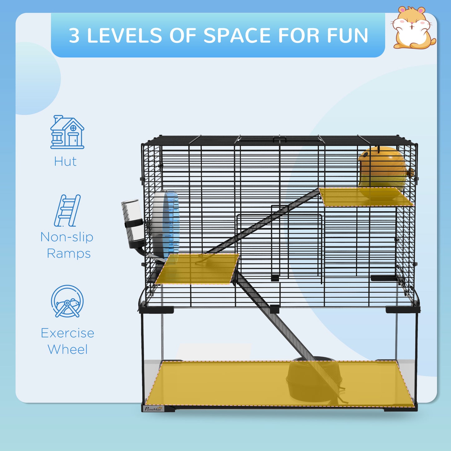 23.5-Inch Hamster Cage with Glass Basin for Small Rodents - Black