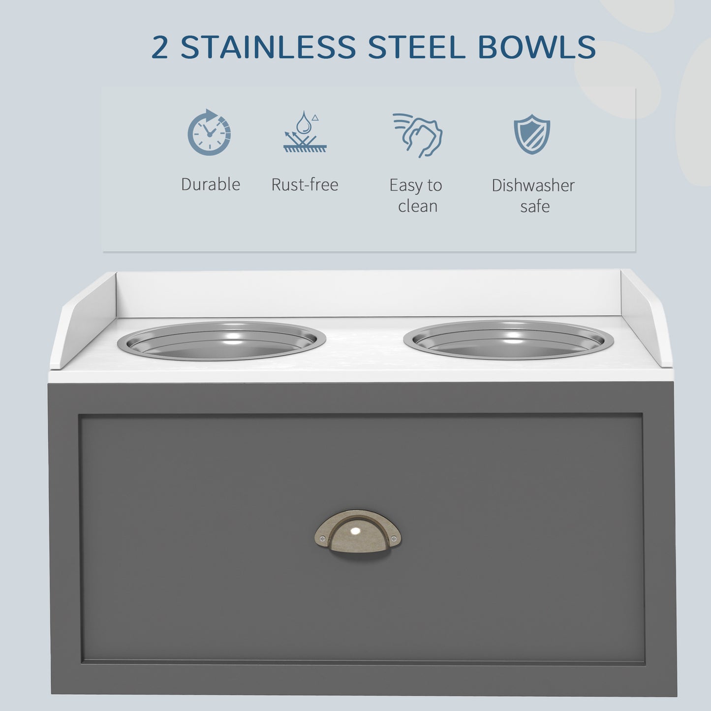 Elevated Pet Feeding Station with Storage for Large Dogs - Gray