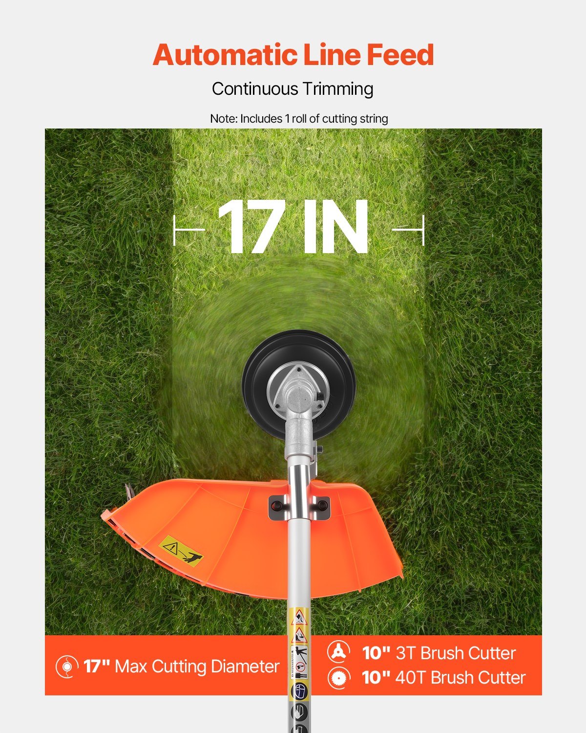 Gas-Powered 52cc 2-Stroke Cordless Weed Eater with Blade & Edger, 17" Lawn Trimmer