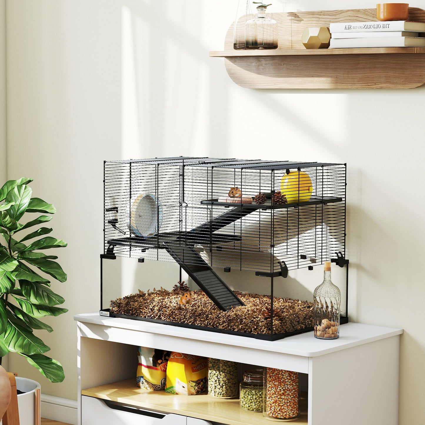 30-Inch Hamster Cage with Glass Basin, Multi-Level Small Pet Enclosure