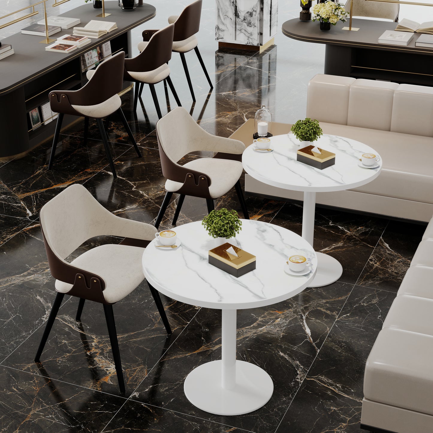Round Modern Dinning Table 31.5 Inches Bistro Tulip With Faux Marble