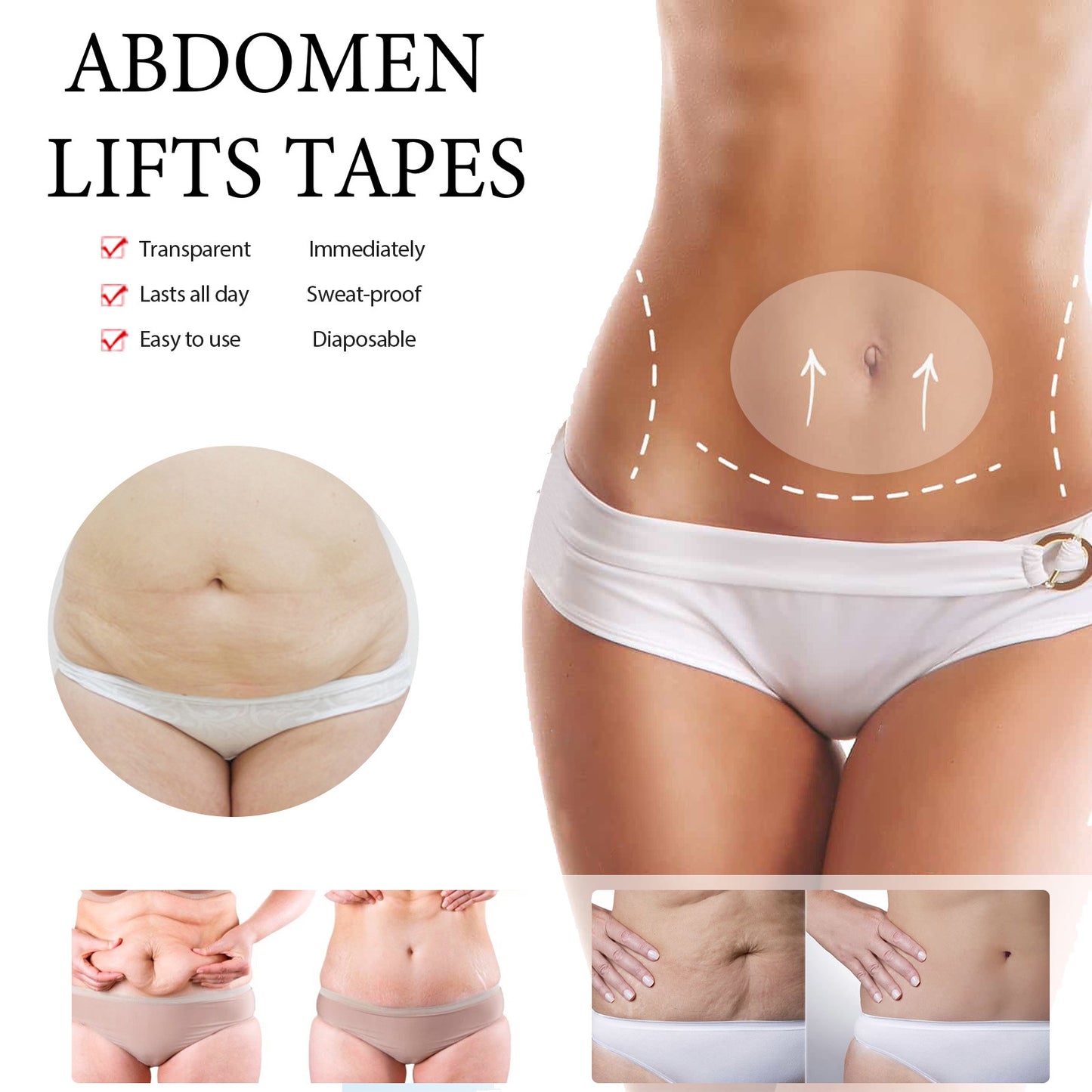 Abdomen Lifting Tapes - Transparent Belly Contouring & Firming Patches