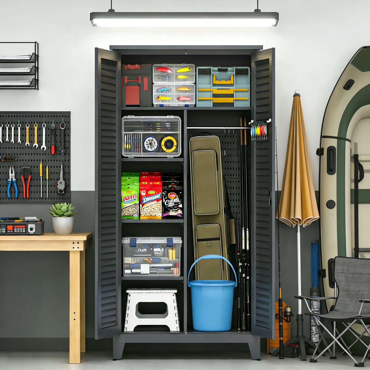 73'' Tall Metal Tool Storage Cabinet - Slate Finish