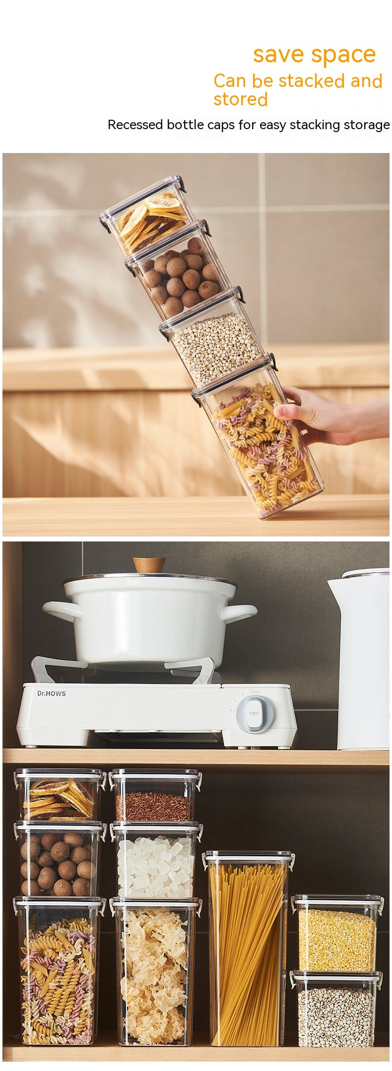 Food Grade Plastic Grain Storage Canisters with Sealed Lid - Stackable Food Containers