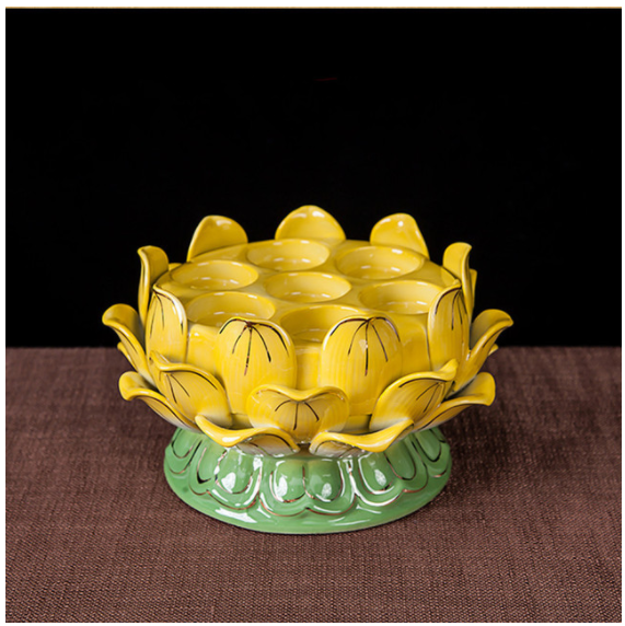 Ceramic Lotus Butter Lamp Holder Candle Holder Dharma Vessel for Oil Lamp