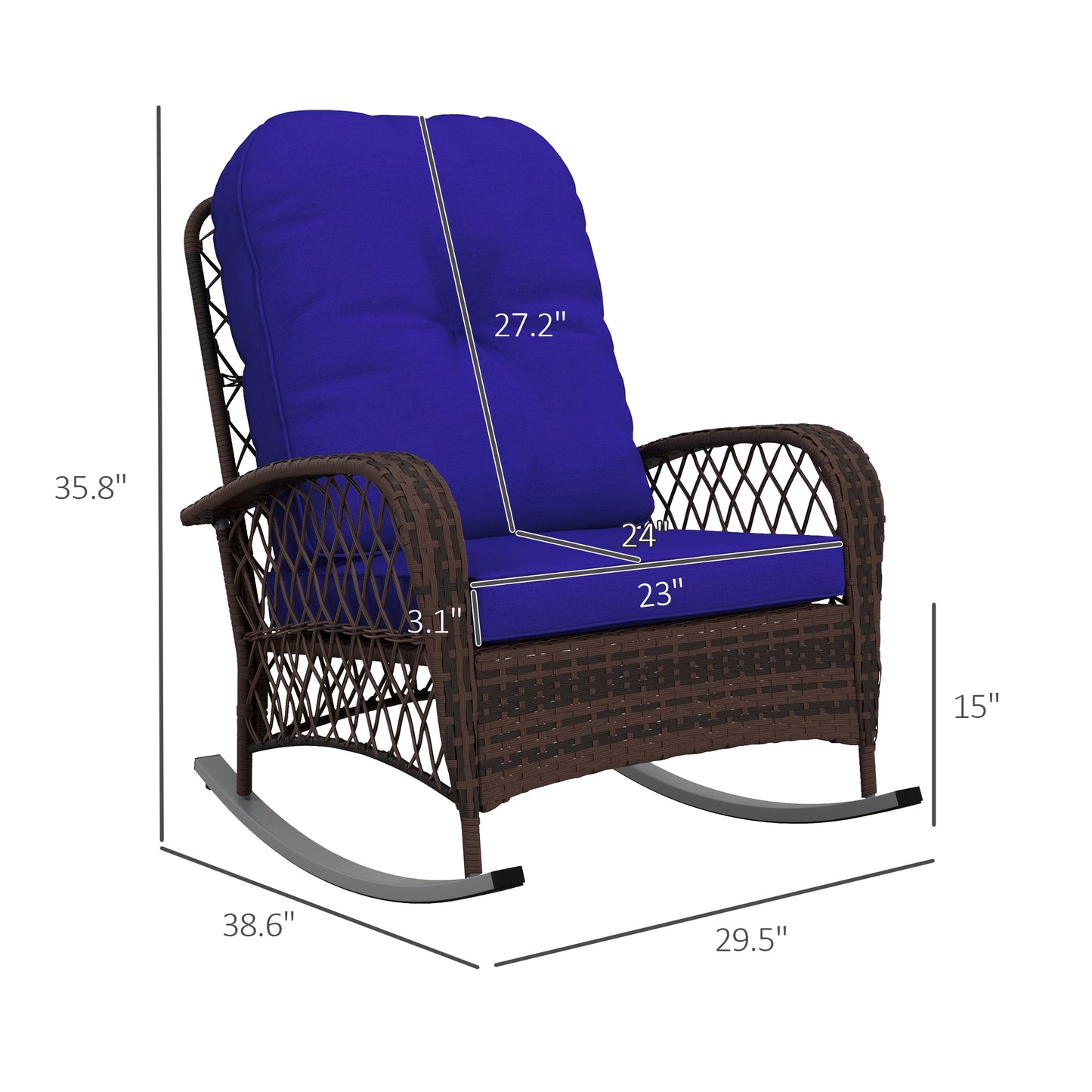 Rattan Porch Rocker with Plush Cushion - Dark Blue