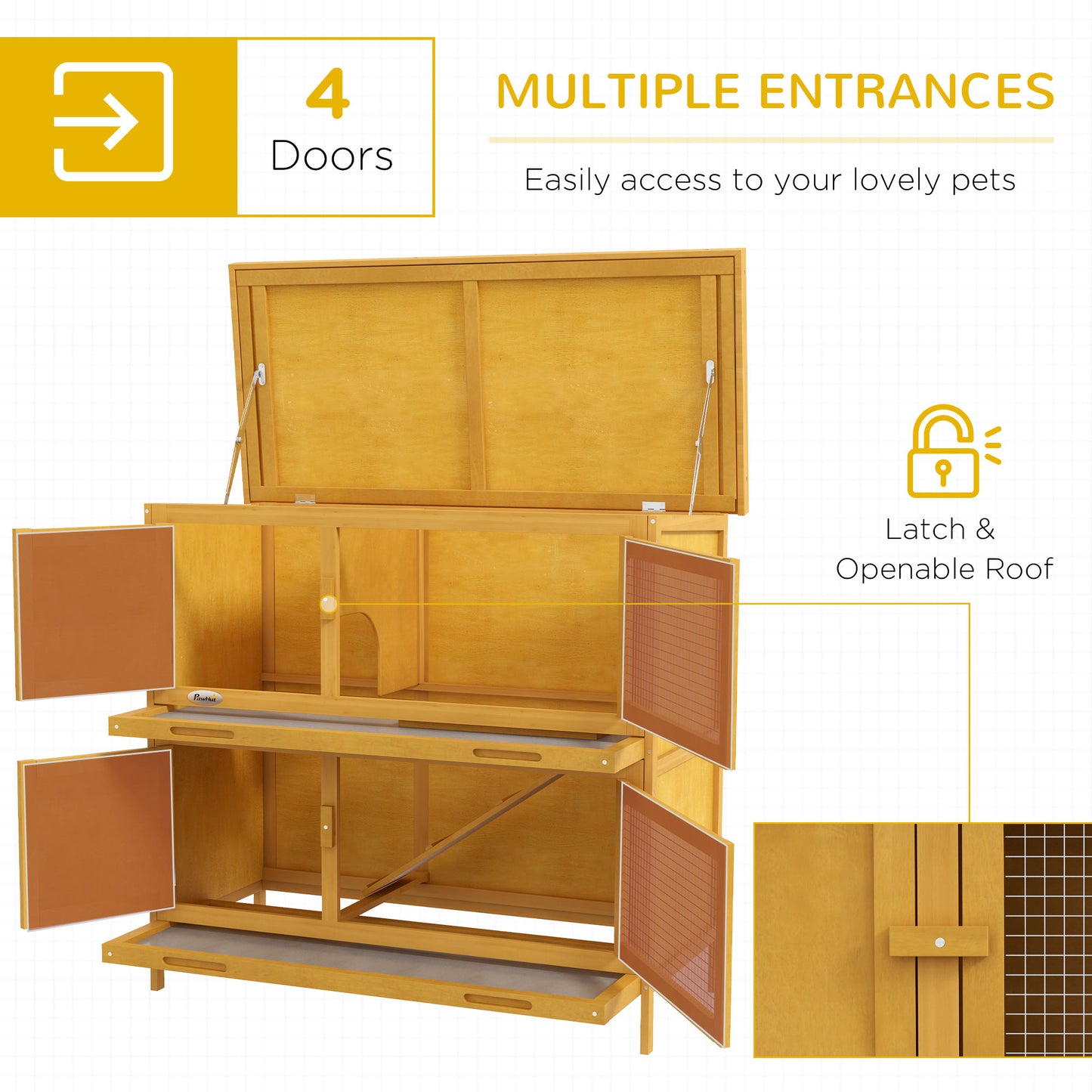Wooden Bunny Hutch with Ramp - Indoor & Outdoor Pet House, Yellow, 1050x520x265mm