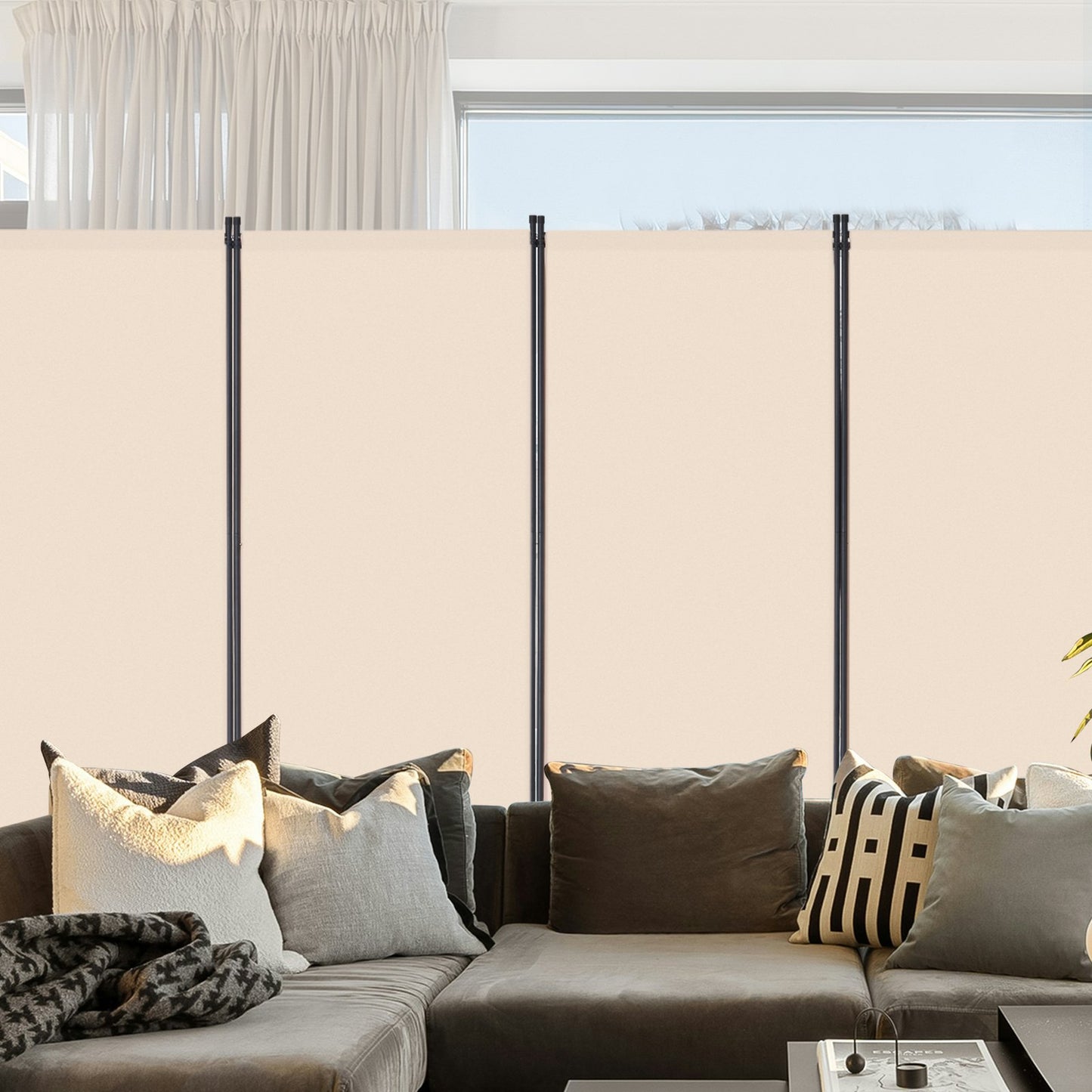 4 Panel Room Divider - Folding Privacy Screen for Home & Office - Beige