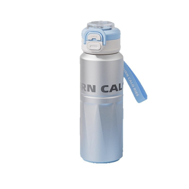 Double-Drink Insulated Cup with Straw and Large Capacity - Space Silver & Gradient Black