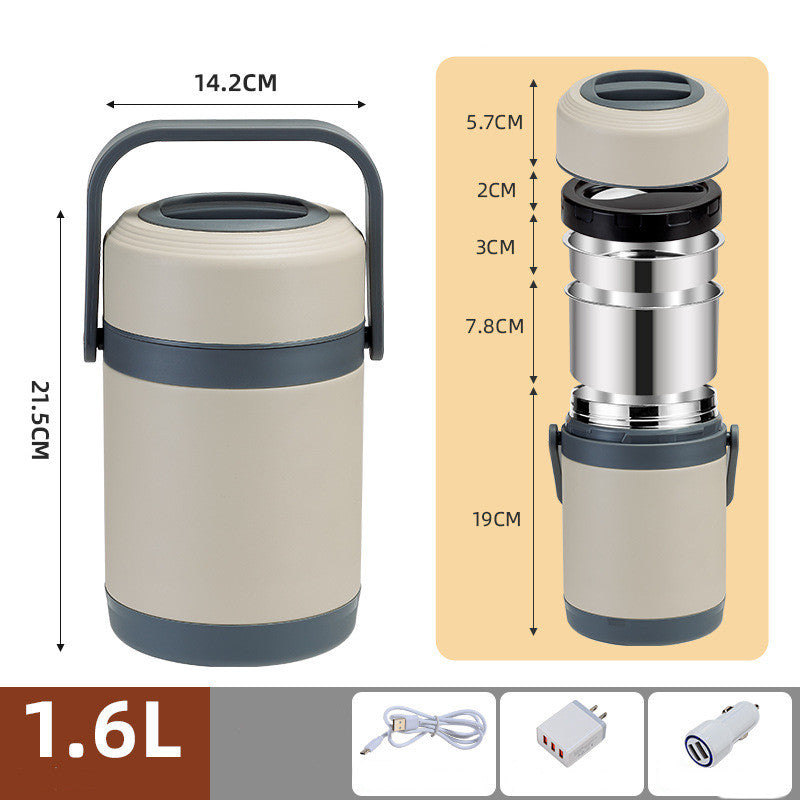 4-Piece Stainless Steel Heated USB Lunch Box Set - Insulated Food Carrier