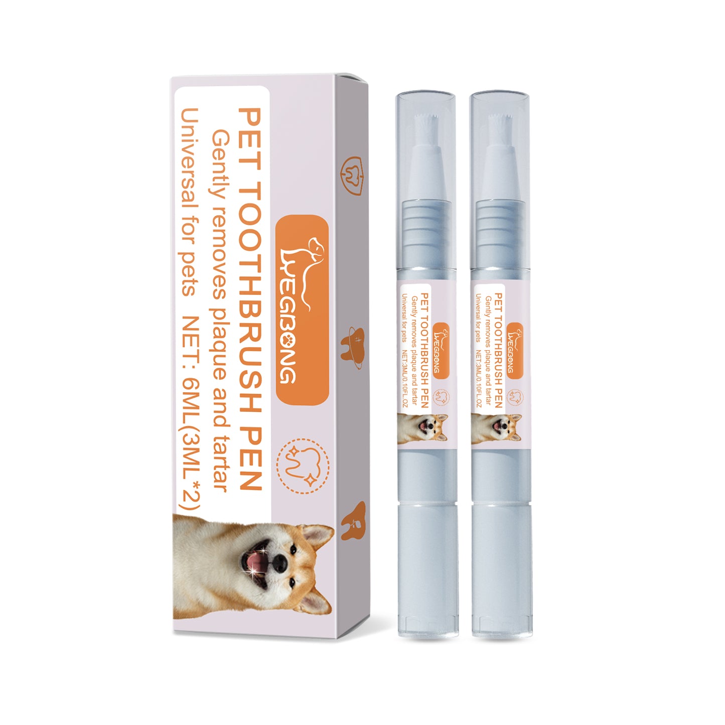 Pet Dental Toothbrush Pen 2-Pack for Dogs & Cats - Plaque & Tartar Remover, Fresh Breath & Soothe Gums