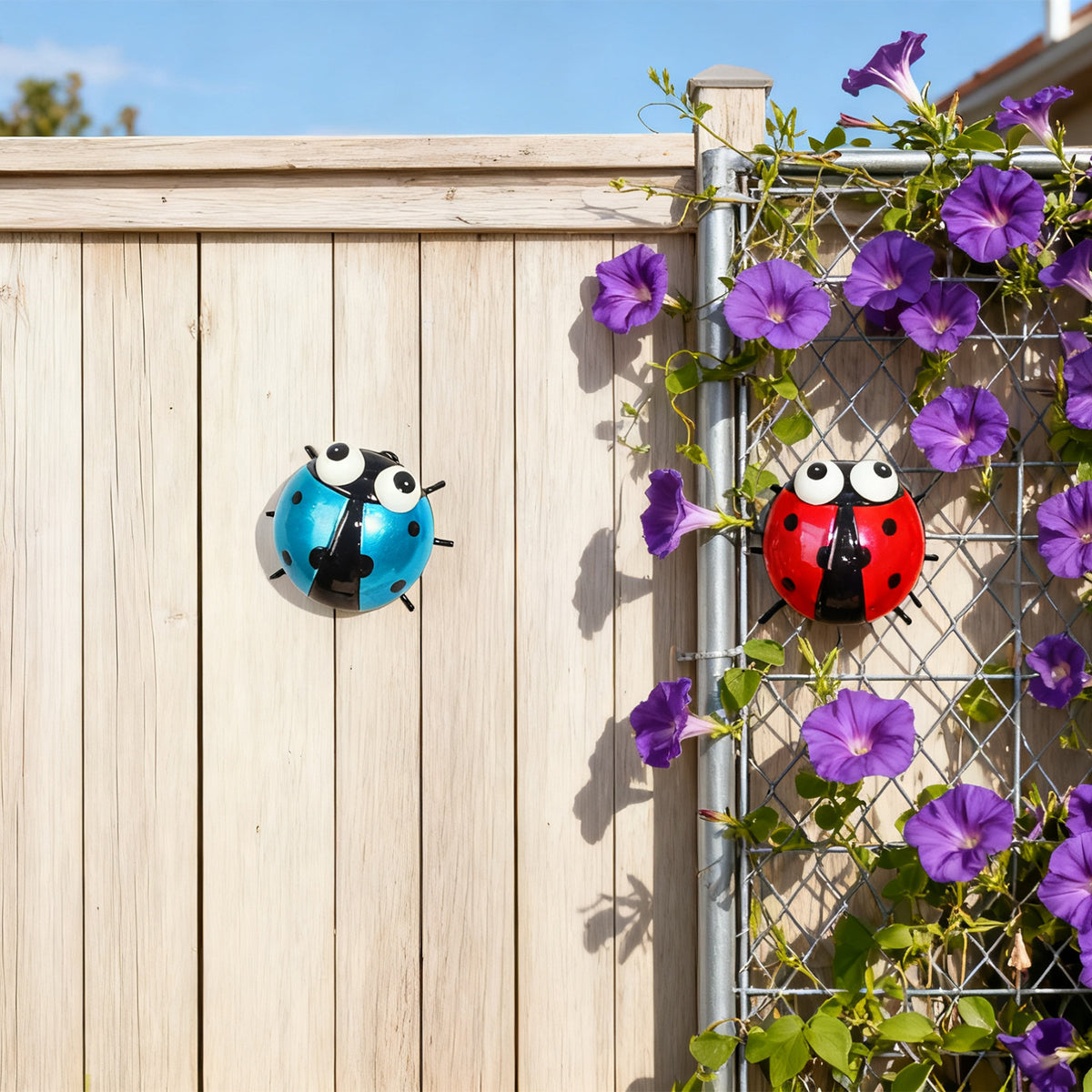 Wrought Iron Beetle and Ladybug Wall Decor for Outdoor Gardens and Courtyards