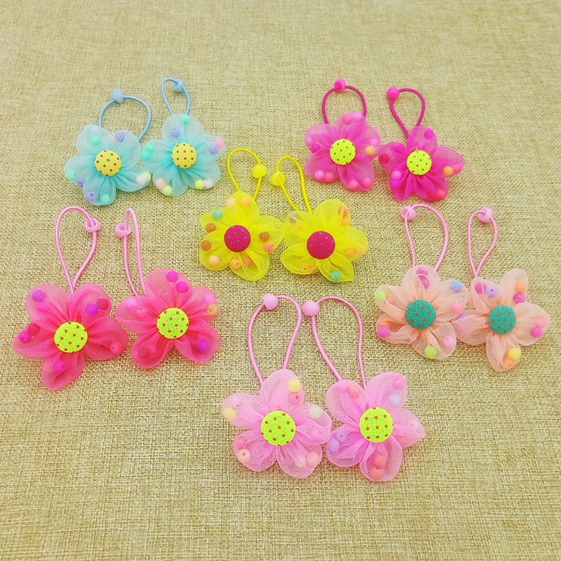 Children's Flower Beads Hair Band Set - Colorful Rubber Hair Rings for Kids