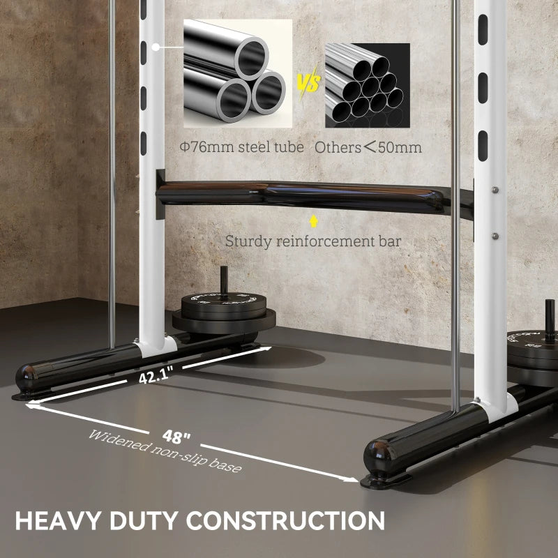 Adjustable Squat Rack with Pull-Up Bar and Barbell Stand - White
