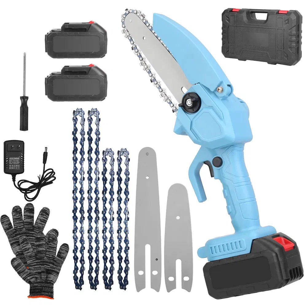 Cordless Mini Chainsaw Portable Handheld Tree Trimmer with 2 Batteries - Lightweight & Safe