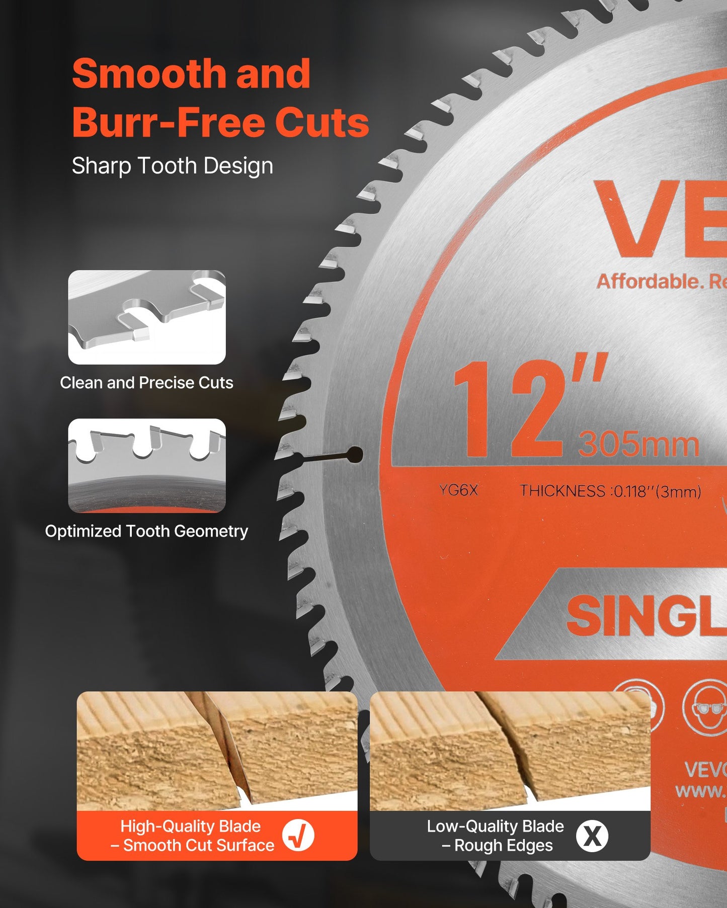 12 Inch Circular Saw Blade with 80 Teeth for Wood Cutting - Power Tool Accessory