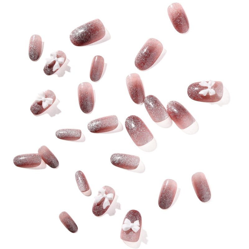 Cat Eye Bow Nail Patches 24-Piece Kit with Jelly Glue