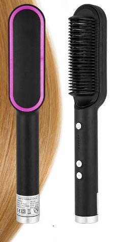 2-in-1 Hair Straightener Curling Iron Hot Comb with Negative Ions - Multi-Functional Electric Hair Styling Brush