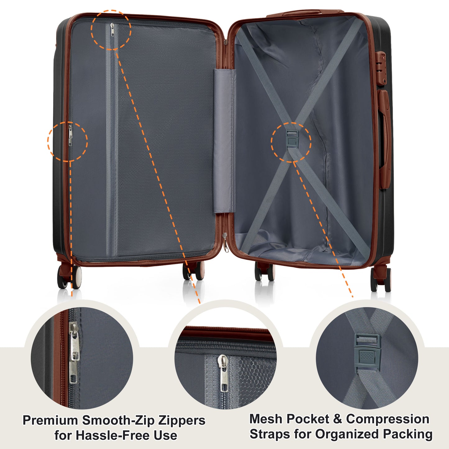 Premium ABS Travel Luggage Set - 3-Piece Suitcase with TSA Lock & 360° Spinner Wheels - Black