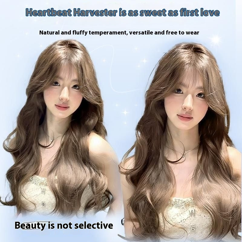 Long Curly Synthetic Wig for Women - Gray Brown Hair with Care Set