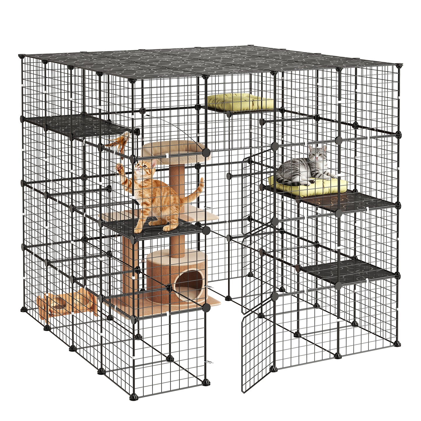 Large 4-Tier Indoor Cat Playpen Enclosure with Doors & Locks - 55x55x55 Inch