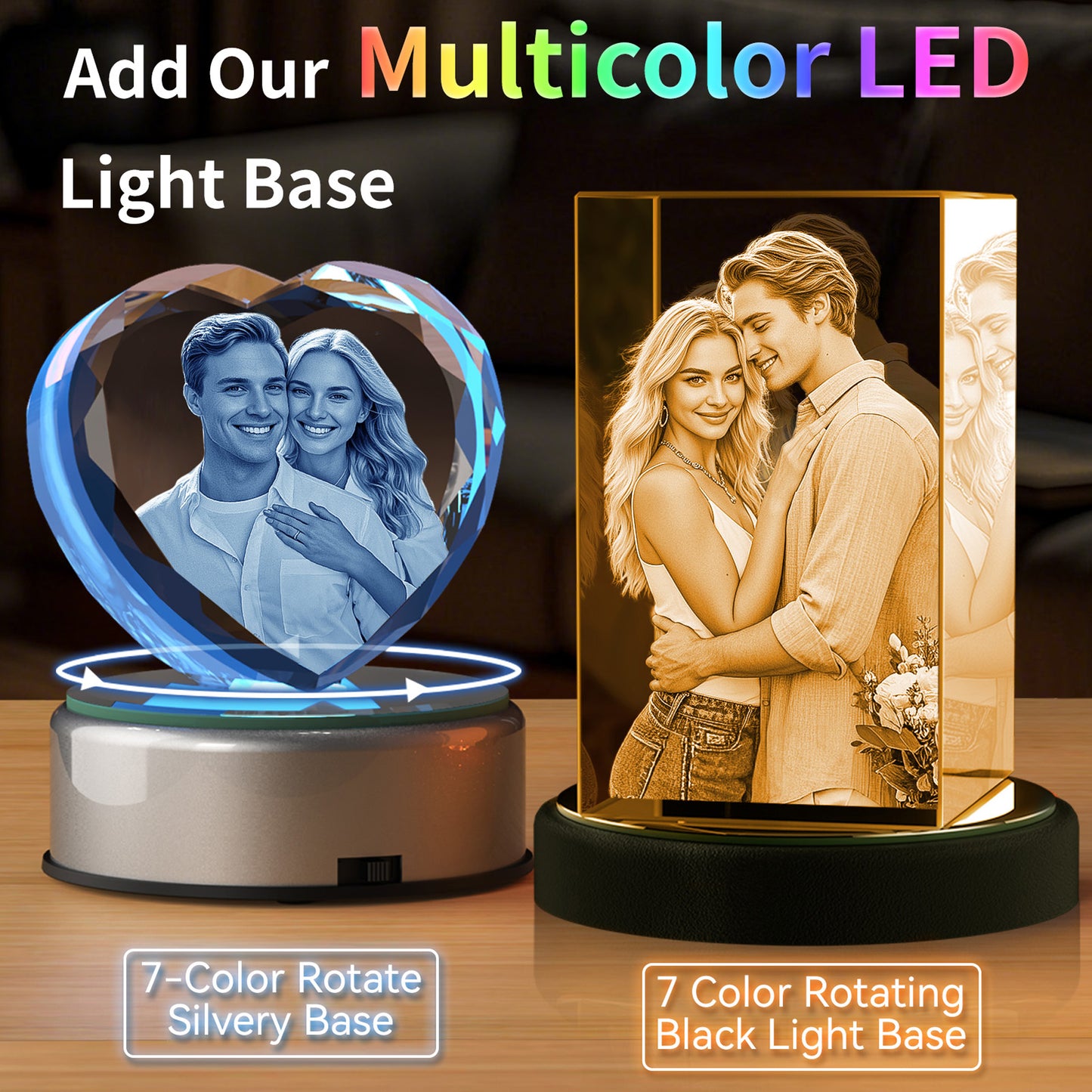 Personalized 3D Crystal Photo Cube - Custom Engraved Keepsake